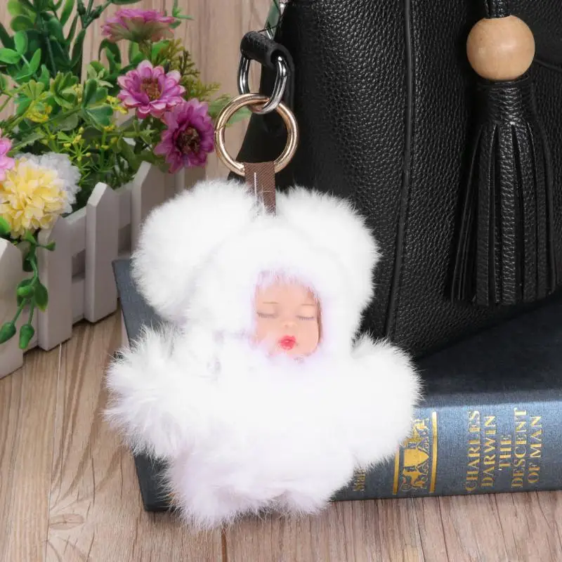 

2018 New 1PC keychain Cartoon Cute Sleeping Baby Toys Key Bags Chains Doll Fluffy Bag Decor Bag Accessory