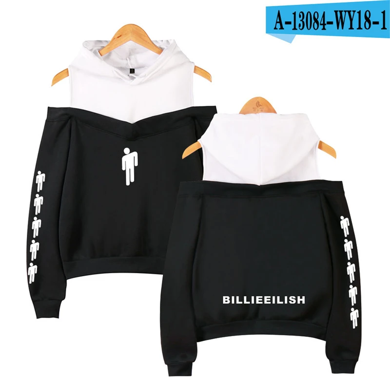 

Billie Eilish Sweatshirt Off Shoulder Streetwear Tracksuits 2019 Women Hoodies Crop Top Hoodies Sweatshirt Sweatshirts Ladies