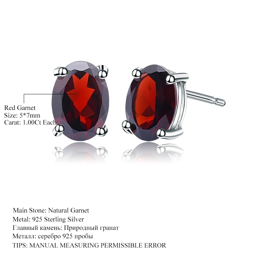 Men womens Stud Earrings jewelry Natural red garnet Gemstone 925 Sterling Silver 