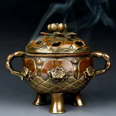 Chinese Old copper handmade Guanyin Backflow incense burner 
