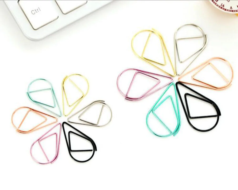 

Small Size 2.5*1.6cm Modeling Paper Clips Metal Material Water Drop Shape Colored Bookmark Memo Clips Kawaii Bookmark Clips