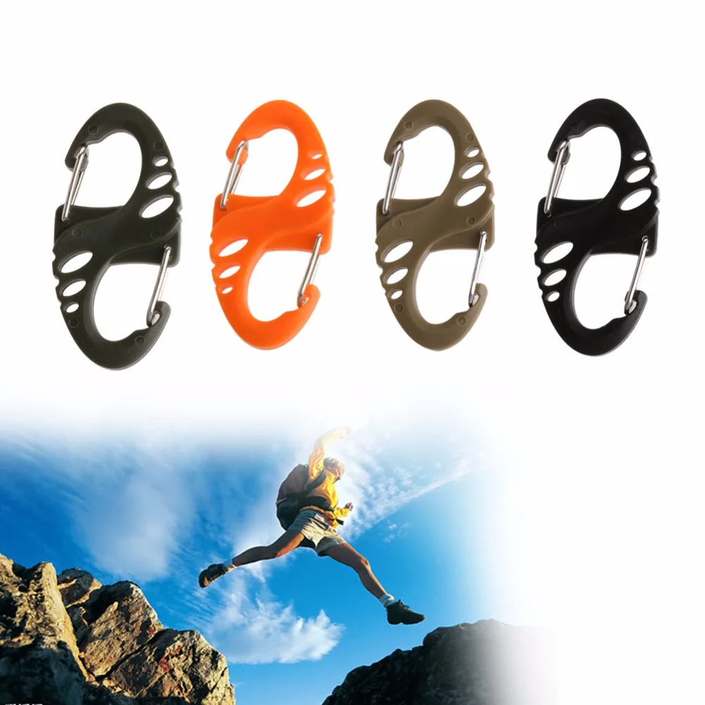 

5PCS Plastic Steel Climbing Hook S Type Carabiner Dual Buckle EDC Keychain Mini W15