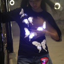 Новинка, модная летняя женская футболка из хлопка, удобная женская футболка для фитнеса, женская одежда, светящаяся футболка, светодиодный, одежда