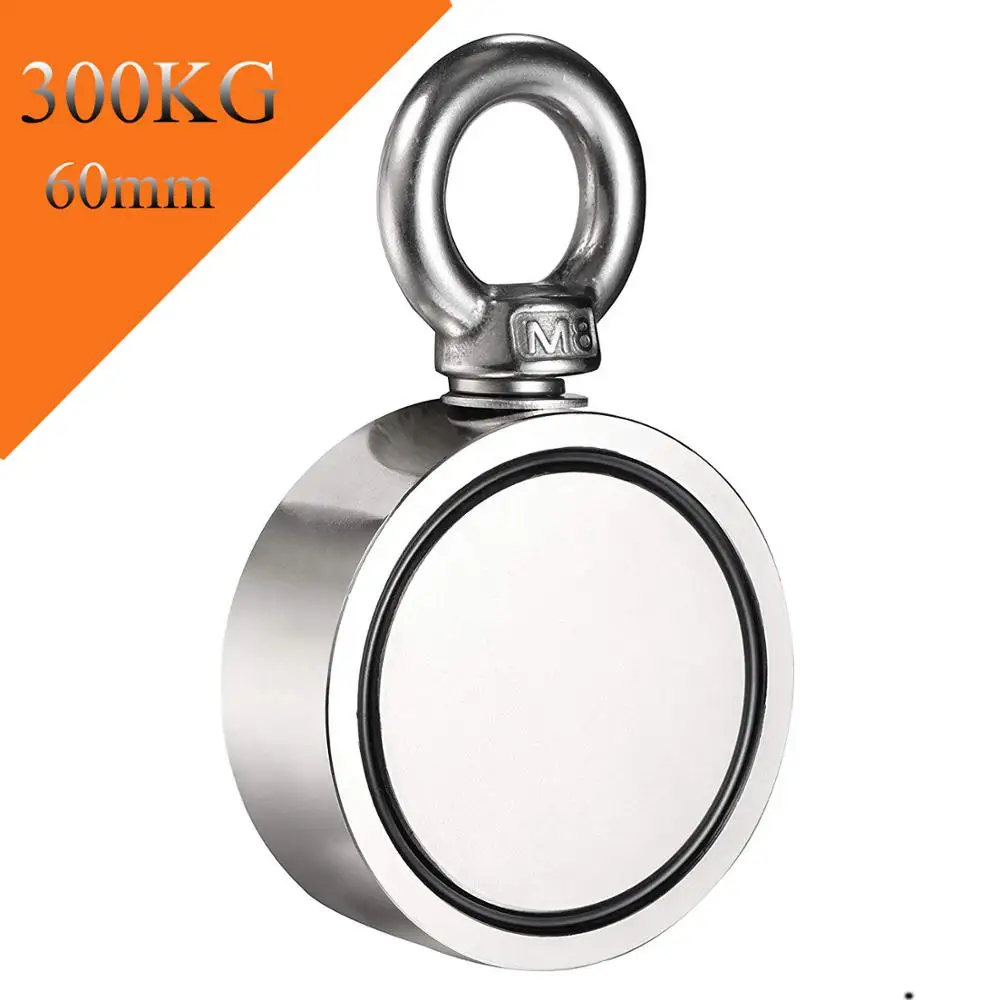 Najtaniej Dwustronnie magnes wędkarski, w połączeniu siła ciągnięcia 300Kg, średnica 60 Mm, super silny okrągły neodymowy magnes wędkarski z oczkową śrubą