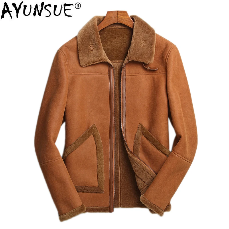 

AYUNSUE Men's Genuine Leather Jacket Winter Natural Fur Sheepskin Coat for Men Vintage Wool Coats Real Fur Jackets xxxl KJ834