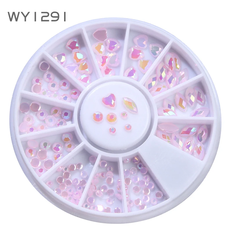 WY1291 ELESSICAL Candy Colorful Nail Rhinestones In Wheel Flatback Heart 3D Acrylic Strass Nail Art Decorations Horese Eye Accessories