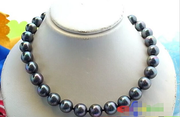 

P984 17" 14MM PEACOCK BLACK ROUND SOUTH SEA SHELL PEARL NECKLACE @^Noble style Natural Fine jewe FREE SHIPPING