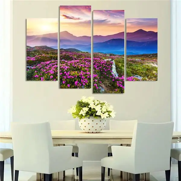 4 Pieces Modern Wall Painting Flowers Mountain Landscape Home Art Picture Paint On Canvas Prints Modular dropship | Дом и сад