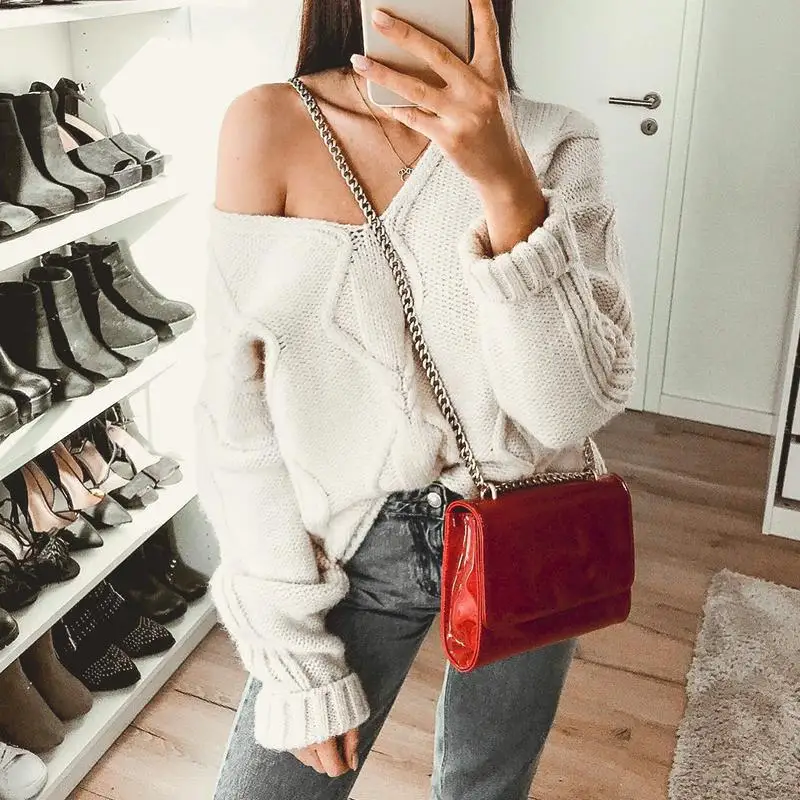 

Mossha Long sleeve oversized sweater women jumper 2019 Autumn winter loose pullover White sweater casual chic streetwear female
