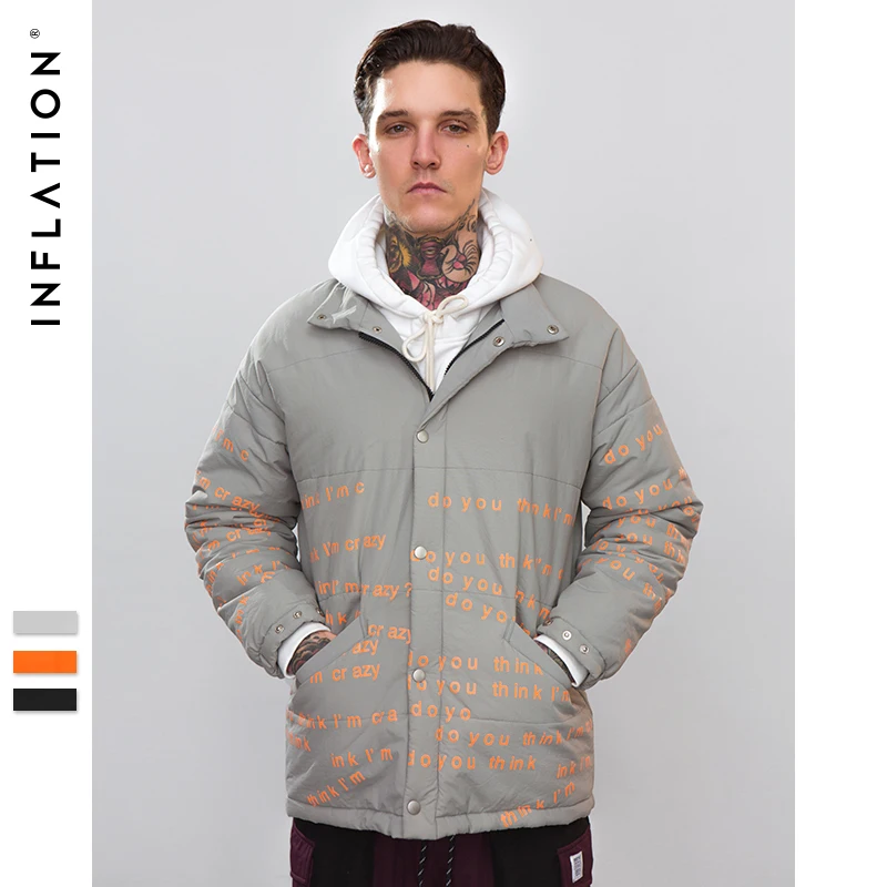 Утепленное пальто с буквенным принтом, Мужская теплая зимняя куртка, повседневная верхняя одежда, мужская оранжевая парка, мужское модное пальто, новинка 8730W