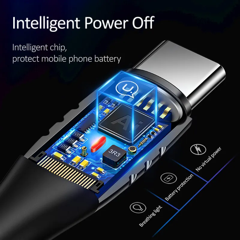 USAMS usb type C кабель умное отключение питания, QC3.0 кабели быстрой зарядки светодиодный USB C кабель умное зарядное устройство кабель для samsung s10 8 huawei P20