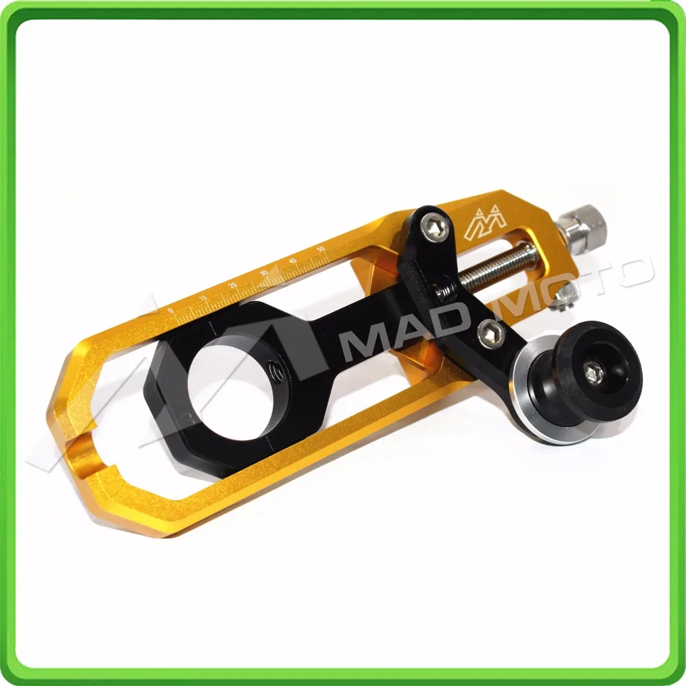 Motorcycle Chain Tensioner Adjuster with spool fit for Suzuki GSXR 600 GSX-R 750 2011 2012 2013 2014 2015 2016 Gold & Black (2)