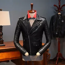 M-3XL Горячий Ретро зимняя мужская британской молодежи Группа Косой молнии полупальто мотоцикл кожаная куртка верхняя одежда брендовая одежда с