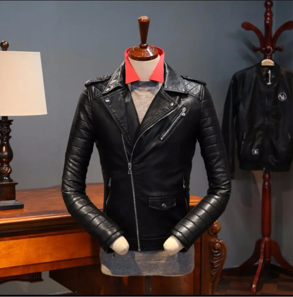 M-3xl Hot New Retro Winter Men's British Youth Band Oblique Zipper Short Coat Motorcycle Leather Jacket Outerwear Brand-clothing | Мужская