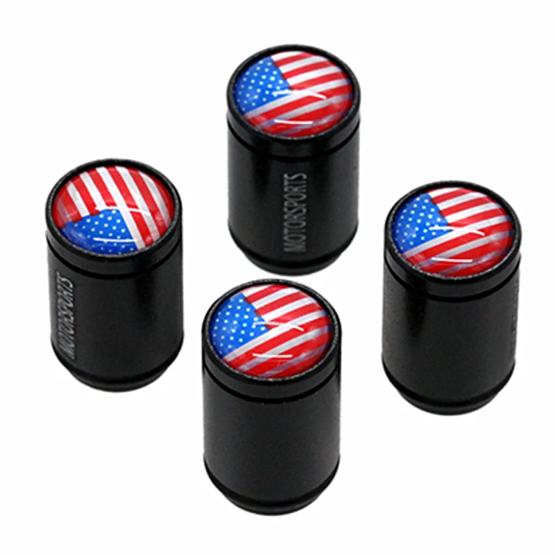 

HAUSNN 4Pcs/Set America US Flag Black Alloy Polish Car Wheel Tire Valve Caps Auto Tyre Air Stem Cap For Dodge Chevrolet Ford GMC