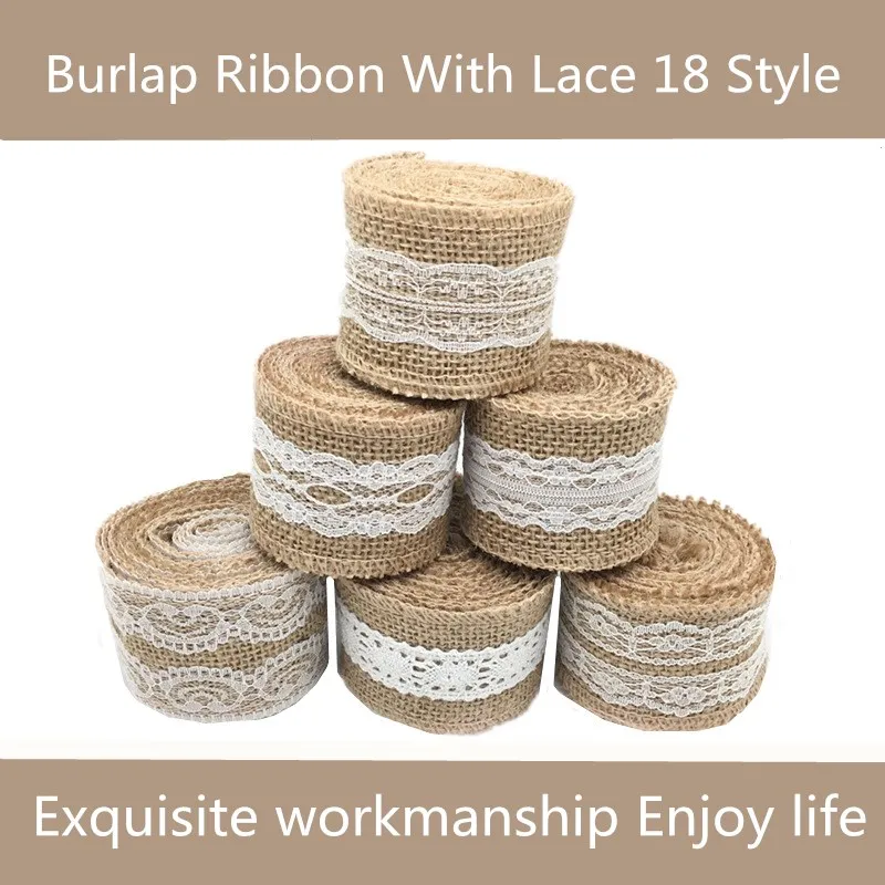 2Yards /Width 5cm Jute Burlap Rolls Hessian Ribbon With Lace Trim Vintage Rustic Wedding Decoration Ornament Party Decor | Дом и сад