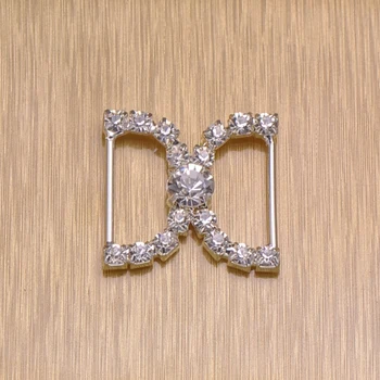 

(M0203) 20mm inner bar, 30mmx30mm, rhinestone ribbon slider for wedding invitation card,silver plating