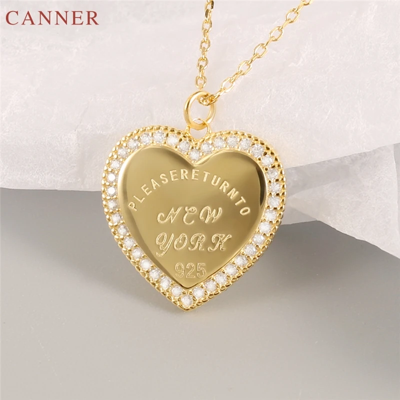 Love Heart Pendant Necklace Women collier femme Gold Chain Carved Letter Necklaces Fashion 925 Sterling Silver Jewelry Gifts C40