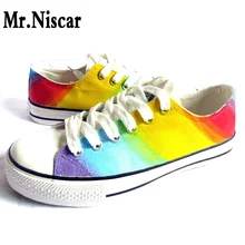 Heißer Verkauf Low Top Lace-Up Männer Unisex Schuhe Regenbogen Gradienten Hand Bemalte Leinwand Schuhe Mann Mode Atmungs Schuh für Erwachsene
