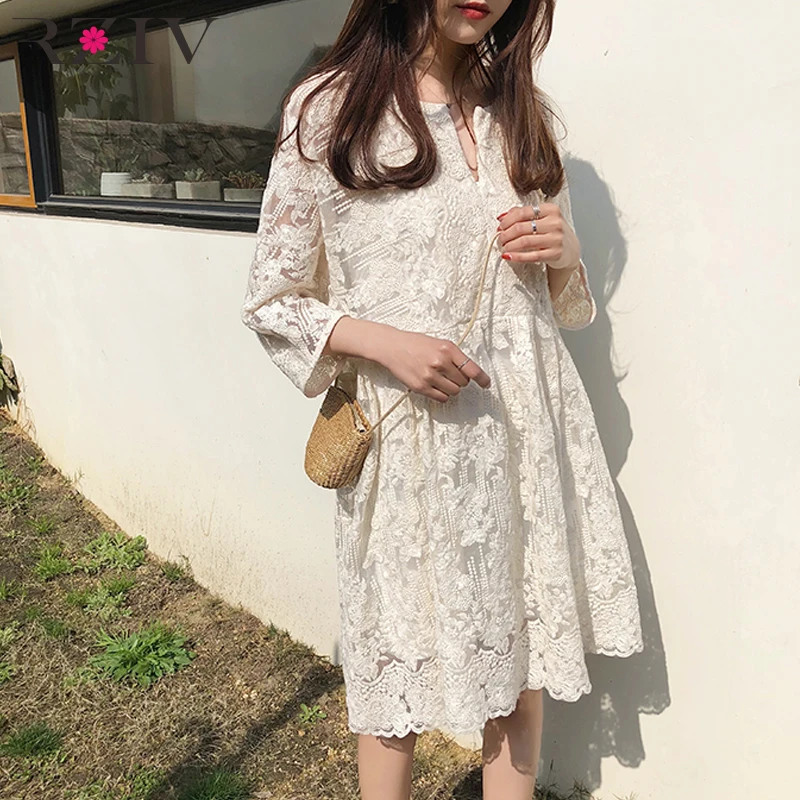 

RZIV Summer casual solid color lace dress women dress Vestidos