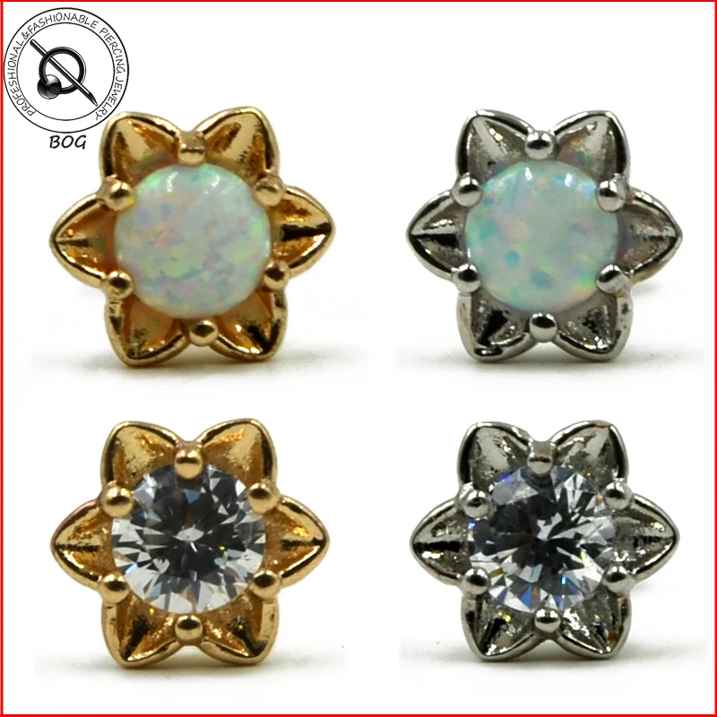 

BOG-1Pc Surgical Steel Flower Opal Stone Ear Tragus Cartilage Helix Piercing Stud Earring 16g Fake Ear Plug Ear Piercing Jewelry