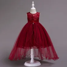 Кружевные платья для девочек; цвет белый, винно-красный; одежда принцессы для первого праздника, дня рождения; Одежда для девочек; бальное платье; свадебное платье для девочек