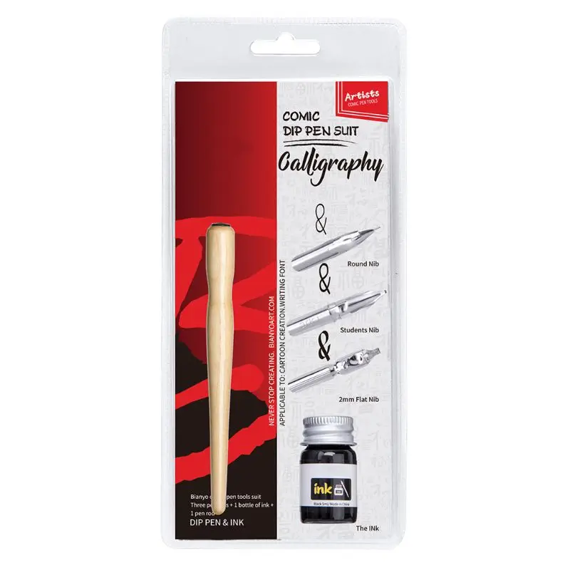 

Manga Dip Pen Set Comic Pro Drawing Kit 3 Nibs Wood Holder Ink Calligraphy Tools