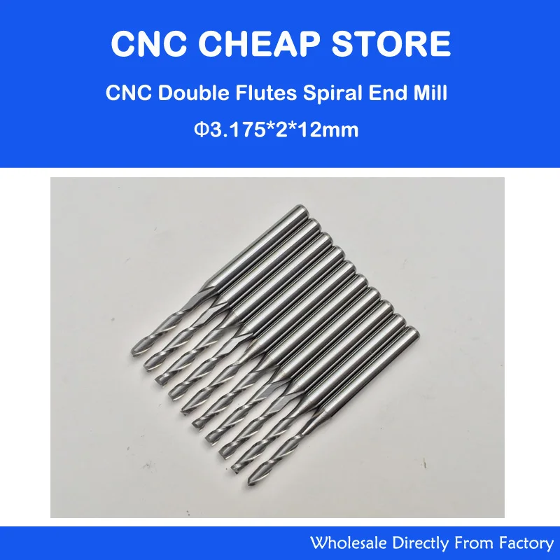 

10pcsx1/8" 2mm Carbide CNC Double/Two Flute Spiral Bits CEL 12mm end mill engraving cutter