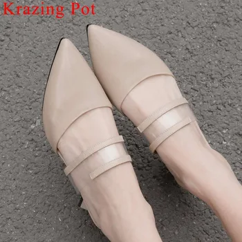 

Celebrity party slip on mules full grain leather med strange heels graceful lady popular pvc jelly shoes simple style pumps L02