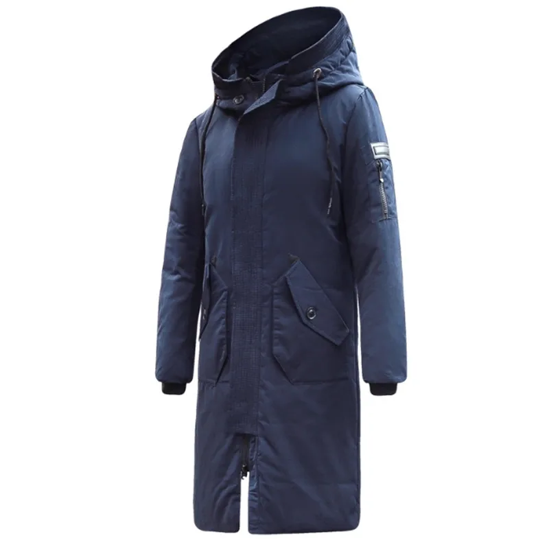 Mannelijke Winter Hoge Kwaliteit Lange Down Jas Nieuwe Collectie Mode Hooded Winter Dikke Warme Eend Down Jas Merk Kleding Jas