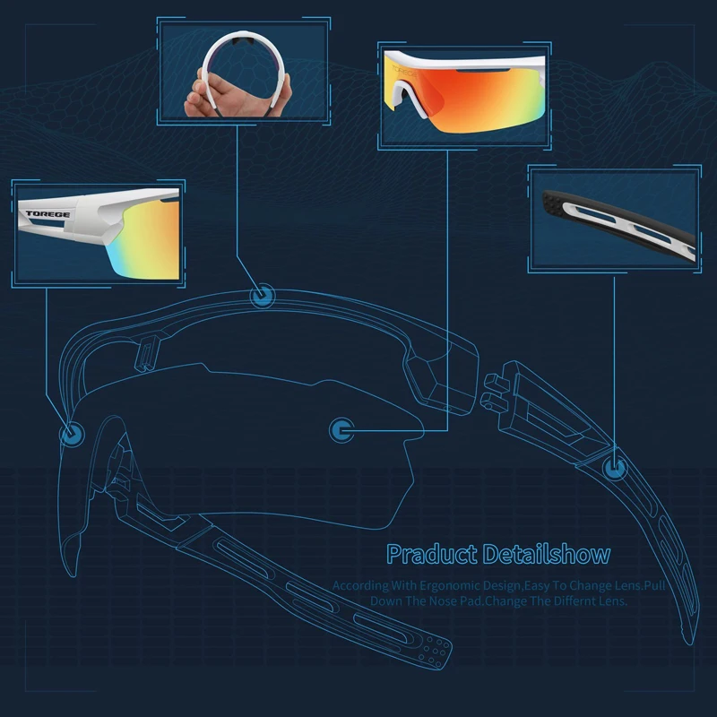 Torege Марка поляризованные Открытый Спортивные очки для Для мужчин Для женщин Велоспорт Бег Вождение Рыбалка езда Гольф очки