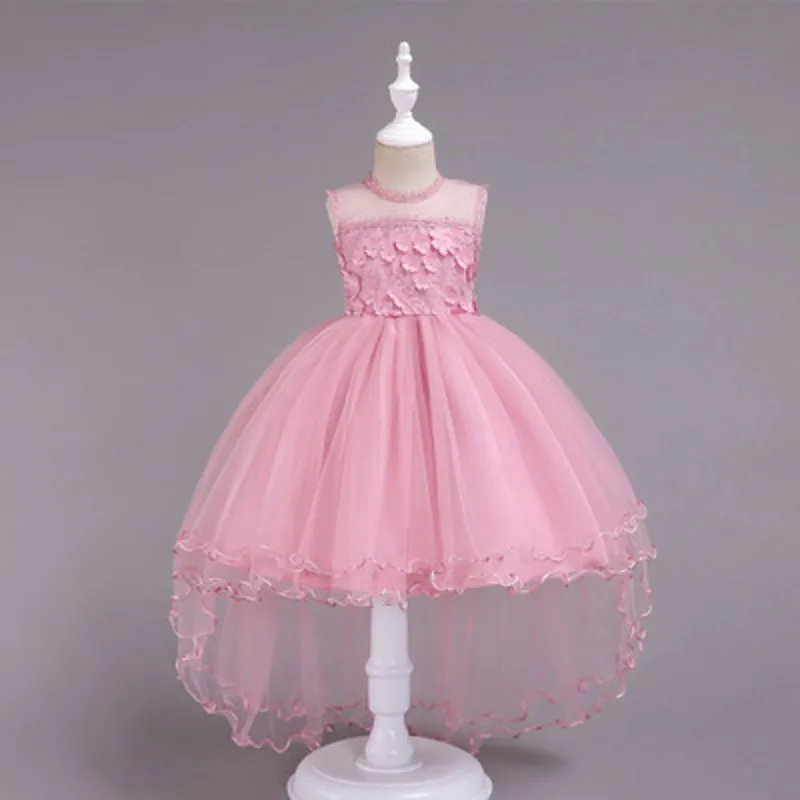 

2019 New Kids Active Sweet Party Holiday Solid Colored Sleeveless Knee Kength Flowers Dress For wedding Carnival Birtday wear
