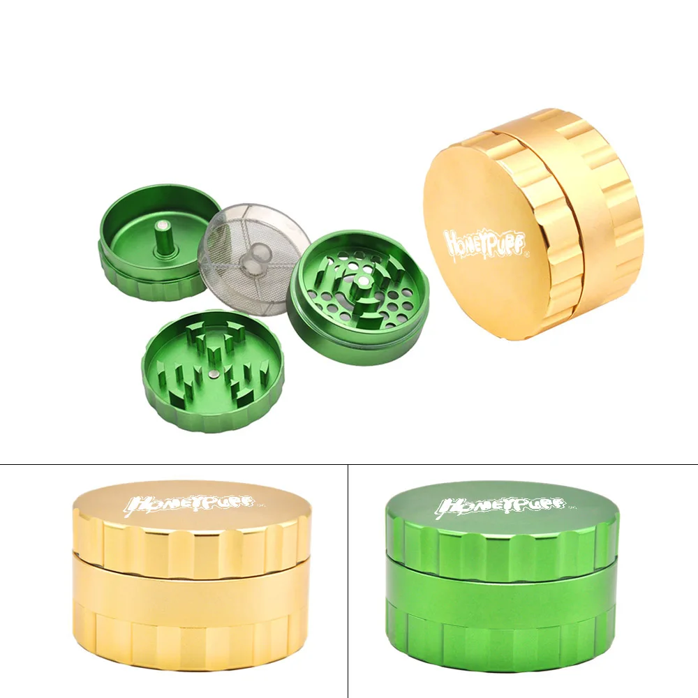 HONEYPUFF Herb Grinder Pollen Catcher Tobacco 63MM 3 Part Aluminum Herb