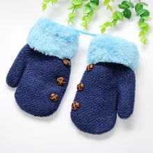 Утепленные перчатки для малышей, 7 цветов, для девочек и мальчиков, с веревкой, с полными пальцами, теплые вязаные перчатки, Хлопковые варежки для новорожденных, gants enfant