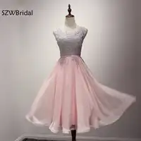 ใหม่มาถึงหมวกสีชมพูชุดราตรีสั้น 2019 ลูกไม้ Appliques Beaded Evening gowns Vestido de festa curto