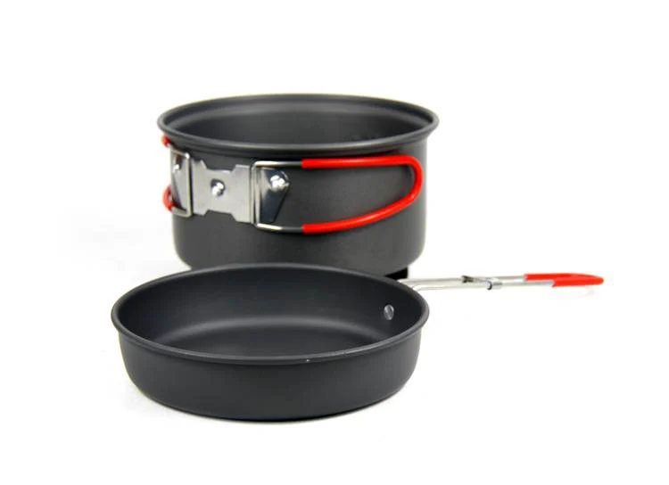 

Alocs 2-3 Person 2pcs Hard Anodized Pot Pan Camping Cookset Outdoor Camping Cookware CW-S09