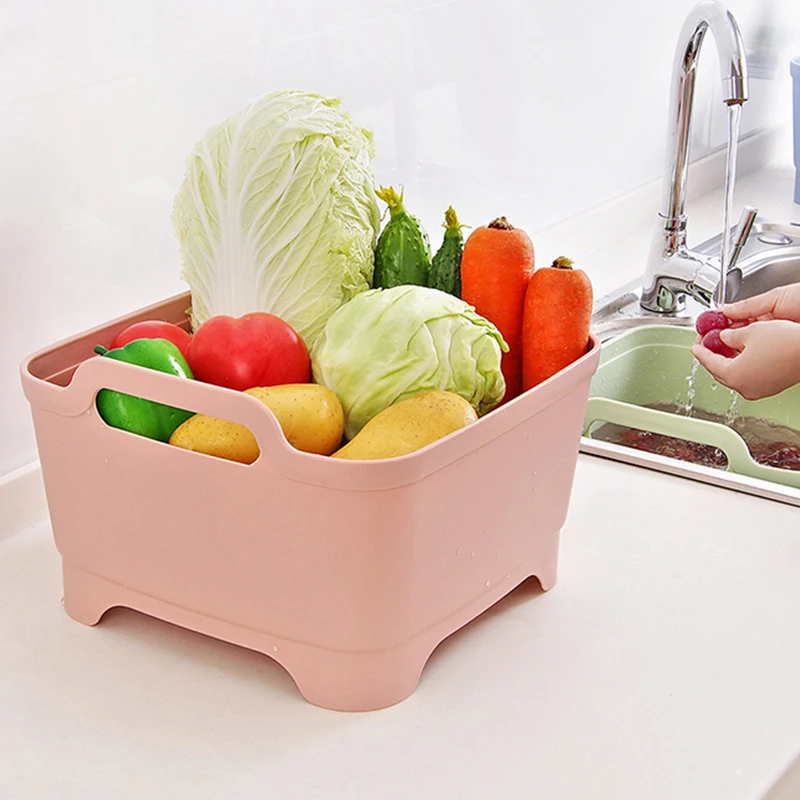 PP Portable Washing Basin Draining Storage Basket For Kitchen Organizer Fruit&ampVegetables Wash Sieve Drainer with Handle | Дом и сад