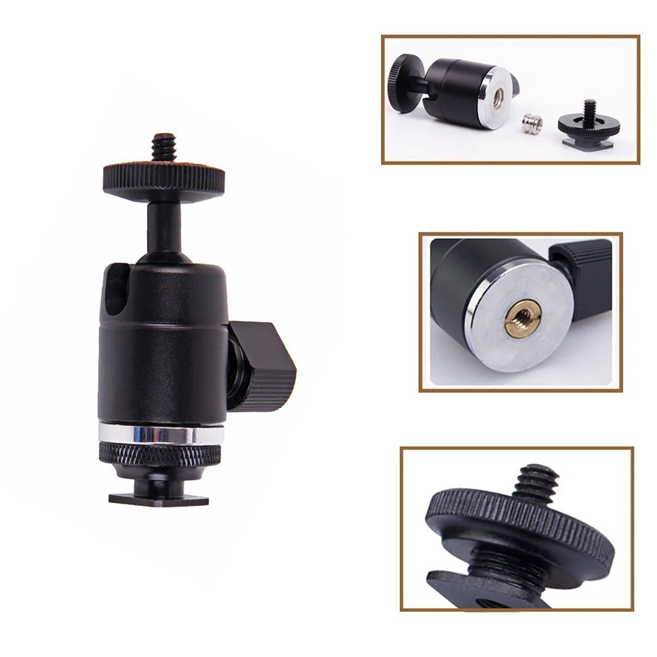 TiYiViRi Aluminum Alloy Camera Mini Tripod ballhead Ball Head Hot shoe to 14 38 Screw mount for Nikon Sony DSLR Camera Tripod  (4)