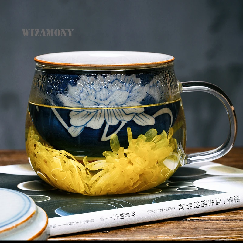 

1PCS 320ml WIZAMONY Blue and white Gaiwan Glass Chinese Ancient Glaze Jingdezhen Teaset Teapot Bowl for varied tea Porcelain