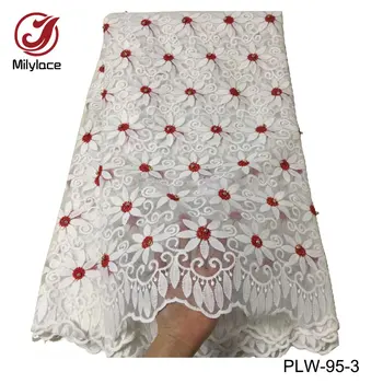

7 Available colors french lace fabric white ground floral patterns nigerian lace fabric with beads 5 yards per lot PLW-95