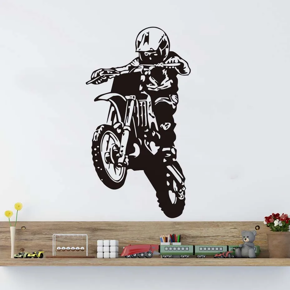 

"Wall Stickers Motocross Silhouette Motorcycle Enthusiasts Home Decor Poster Vinyl Adhesive Diy Removable Wall Decals Boy Rooms