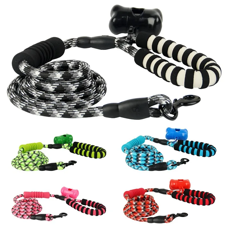 

Pet Dog Reflective Leash with Litter Bag Dispenser Durable Explosion Proof Buffer Walking Dog Leash Dog Mountain Climbing Rope