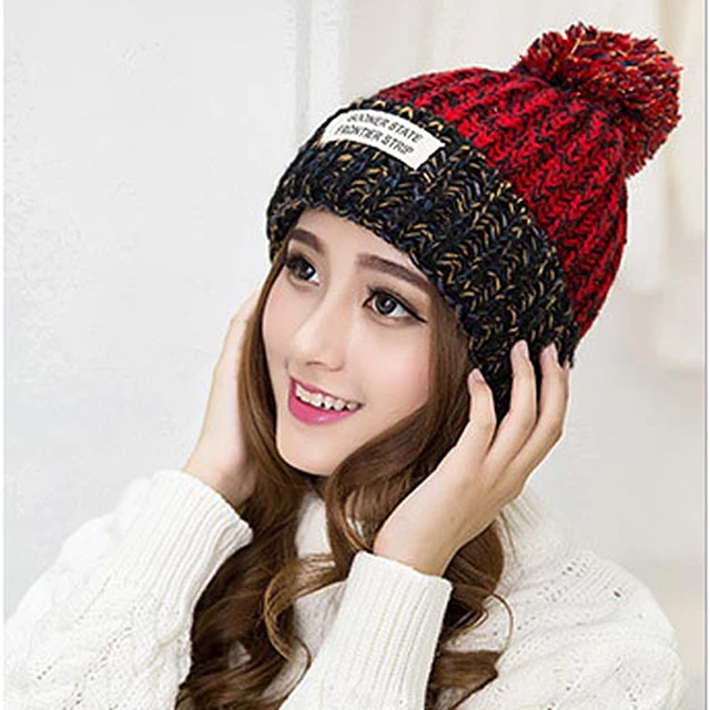 2017 Femmes Bonnet Femme Hiver Pom Pom Bonnets Chapeaux Tricotés Au Crochet Chapeau Chaud De Laine