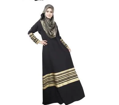1 шт./лот,, Женский Малайзийский абаи в Дубае, Турецкая женская одежда, длинное повседневное обтягивающее платье в золотую полоску, свободное платье