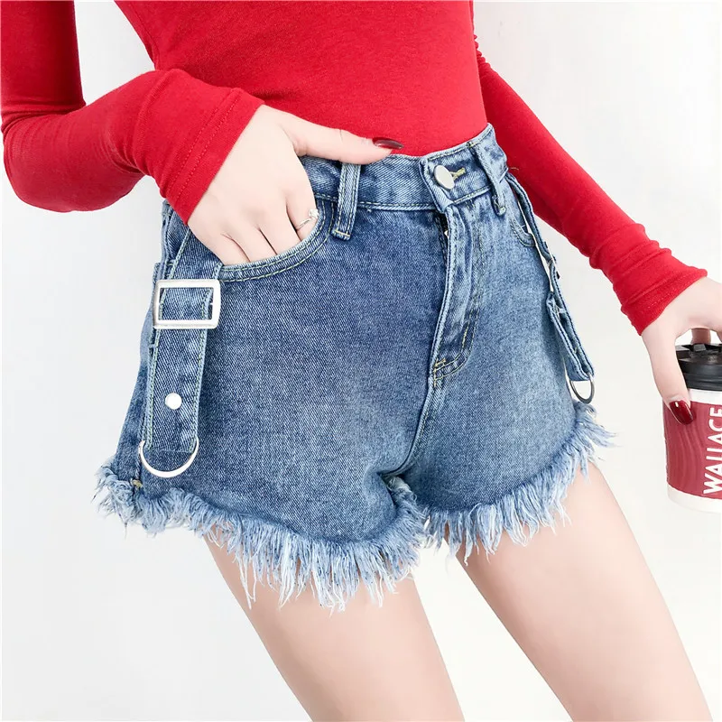 

2019 new Women's Mid Rise Frayed Ripped Raw Hem Denim Jean Shorts Distressed Denim Shorts Sexy Pocket Blue Jeans Shorts