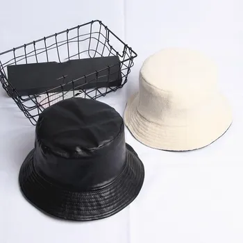 

2019 leatehr solid warm Two sides bucket hat Fisherman hat Sun cap hats for men and women 480