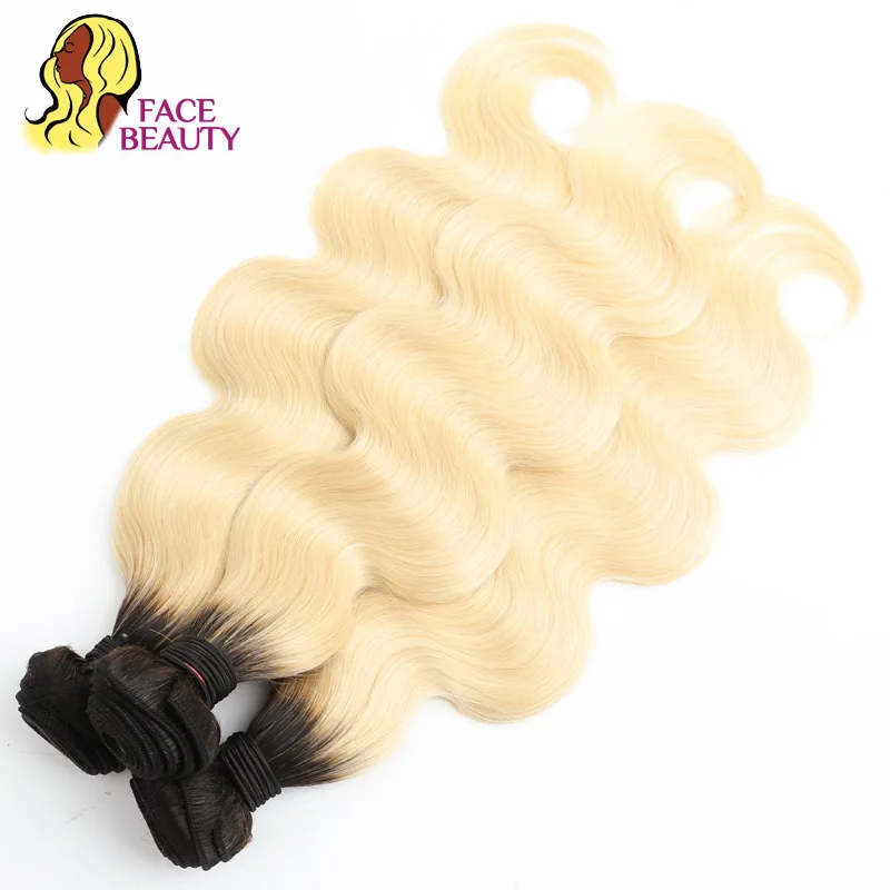 Facebeauty 1/3/4 пряди 1B/613 2 тона темные корни блонд бразильские волосы объемная волна Remy