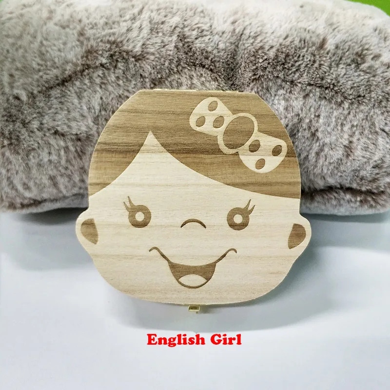 Английский/испанский деревянный ящик для детских зубов, органайзер для хранения молочных зубов, пуповина, Lanugo, сохранить, собрать Детские сувениры, подарки - Цвет: Type A English Girls