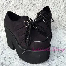 Милые туфли принцессы в стиле Лолиты; обувь в японском стиле на заказ; черные замшевые туфли на толстой подошве с пряжкой на шнуровке; an1234