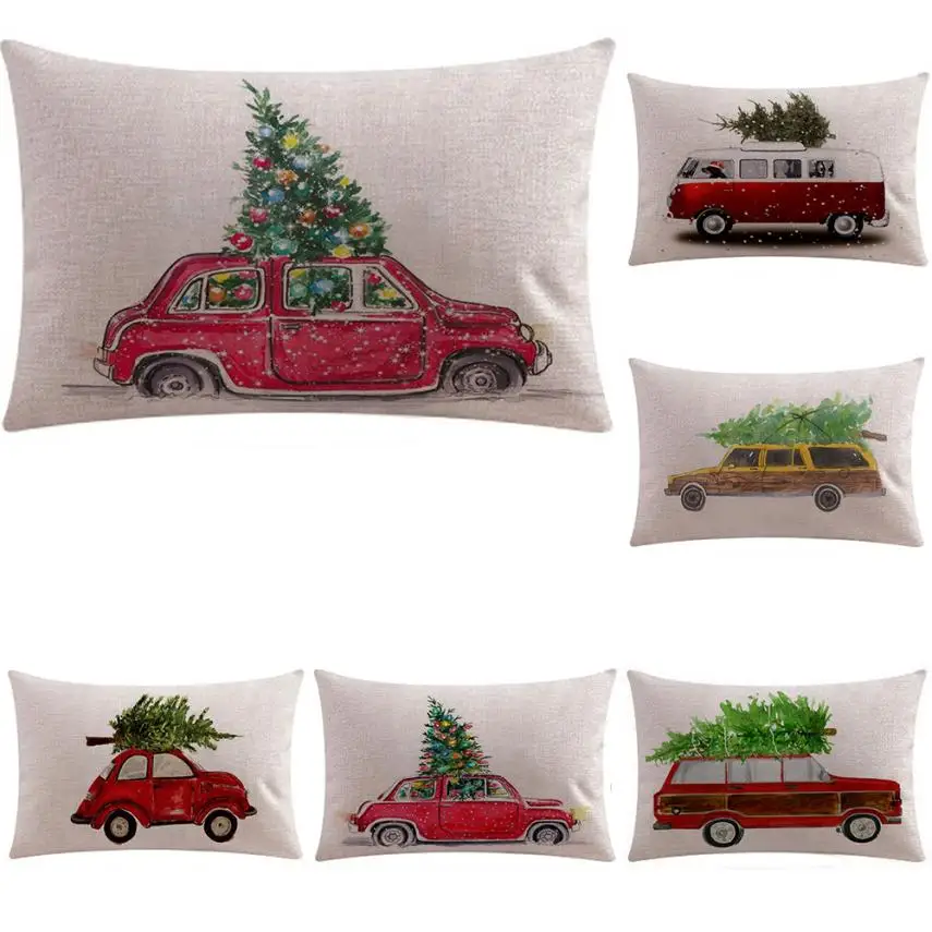 Christmas Rectangle Cushion Cover 30x50cm Cotton Linen Sofa Car Home